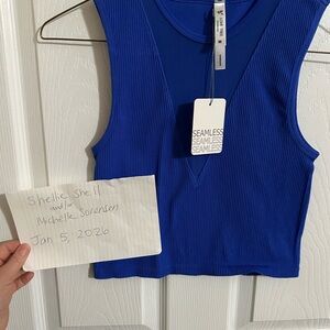 Blue Sleeveless Top with mesh v front - Willow boutique
